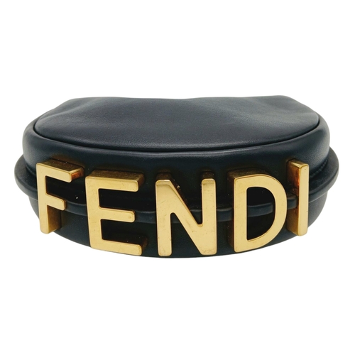 249 - A Fendi Black Leather Moon Micro Bag. Black leather exterior with gold-toned hardware and large FEND... 