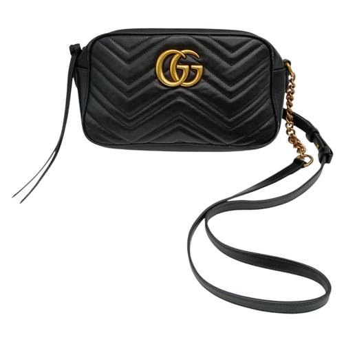 298 - A Gucci Black Matelassé Leather GG Marmont Shoulder Bag. Black chevron-quilted leather exterior with... 