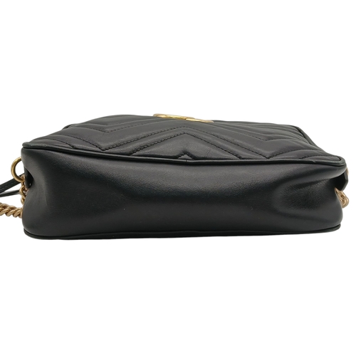 298 - A Gucci Black Matelassé Leather GG Marmont Shoulder Bag. Black chevron-quilted leather exterior with... 