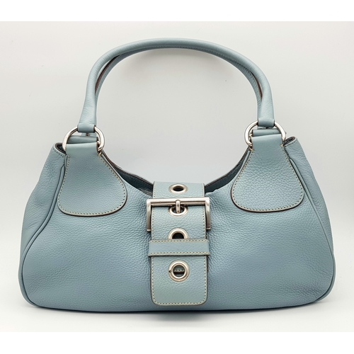 445 - A Prada Light Blue Leather Shoulder Bag. Light blue pebbled leather exterior with gold-toned hardwar... 