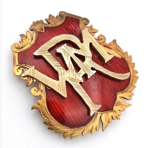 129 - An Antique 15K Yellow Gold and Enamel Monogrammed Badge/Pendant in Shield Form. 5.81g.