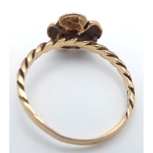 182 - Impressive  9 CARAT GOLD RING having sculpted GOLD ROSE to top with attractive rope twist shoulders.... 