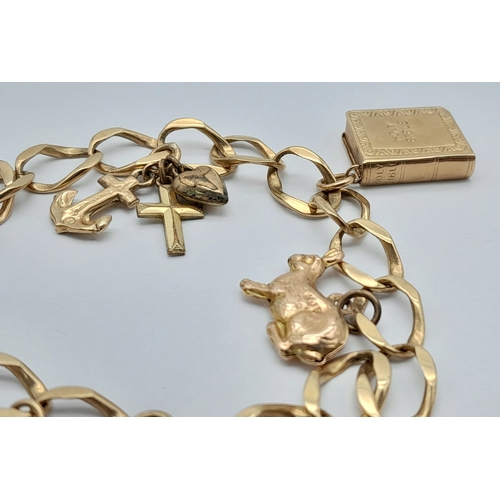 210 - Vintage 9 CARAT GOLD CHARM BRACELET Complete with Gold Safety Chain and Heart Padlock Clasp. Having ... 