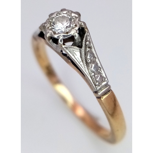 316 - A Vintage Bravingtons of London 9K Gold and Platinum Diamond Ring. Size P. 2.64g