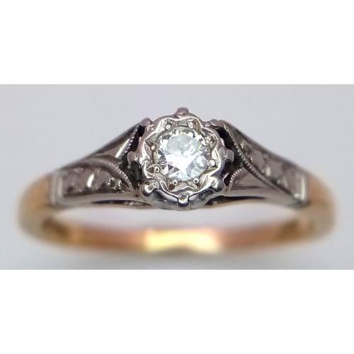 316 - A Vintage Bravingtons of London 9K Gold and Platinum Diamond Ring. Size P. 2.64g