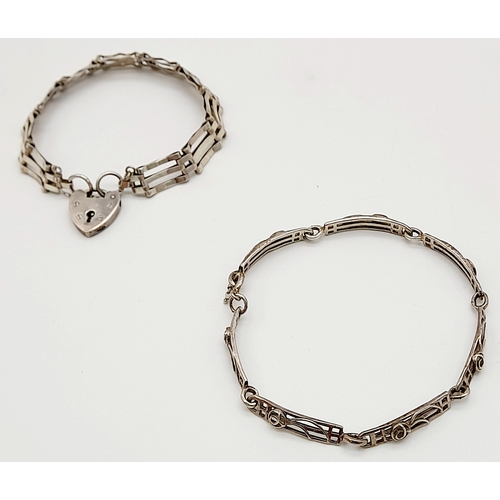 343 - 2 x Vintage SILVER BRACELETS to include a SILVER GATE BRACELET complete with Silver safety chain and... 