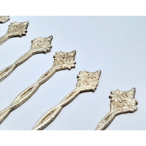 441 - 6 x vintage  SILVER TEA/ COFFEE SPOONS.  Eastern Origin with Coin Bowls and floral finials. Twisted ... 