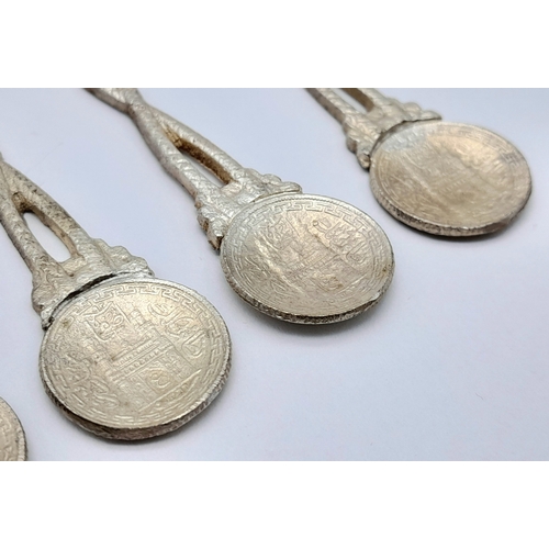 441 - 6 x vintage  SILVER TEA/ COFFEE SPOONS.  Eastern Origin with Coin Bowls and floral finials. Twisted ... 