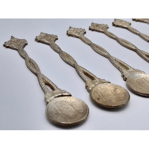 441 - 6 x vintage  SILVER TEA/ COFFEE SPOONS.  Eastern Origin with Coin Bowls and floral finials. Twisted ... 