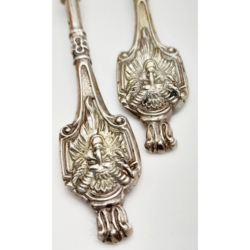 476 - Rare pair of substantial Antique SILVER CONDIMENT SPOONS. High quality early Victorian, having Lion ... 