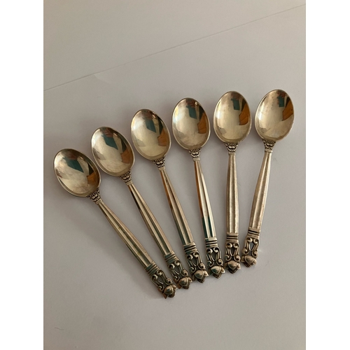 126 - Vintage GEORG JENSEN SILVER SPOONS. A set of 6 x SILVER TEA/COFFEE SPOONS with ACORN FINIALS. All sp... 