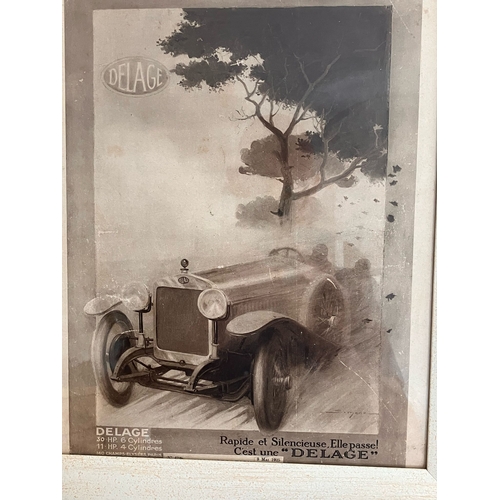 357 - Vintage original DELAGE MOTOR CAR ADVERTISEMENT PRINT. Art Deco period. Framed and glazed. 35 cm x 4... 