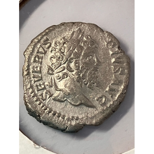 469 - SILVER ROMAN COIN. Septimus Severus Denarius. Nicely presented in windowed card. Please see pictures... 