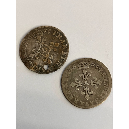 511 - 2 x 1675 LOUIS XIV (Louis the 14th) FRENCH SILVER COINS. Condition worn/fair. Please see pictures.