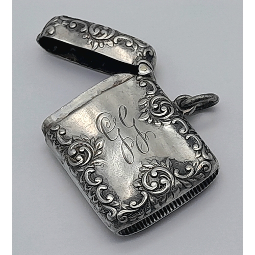 1477 - AN ANTIQUE SILVER VESTA CASE 24.8G TOTAL WEIGHT, HALLMARKED BIRMINGHAM 1899. Ref: TAN 3001