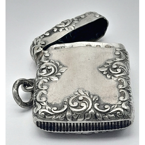 1477 - AN ANTIQUE SILVER VESTA CASE 24.8G TOTAL WEIGHT, HALLMARKED BIRMINGHAM 1899. Ref: TAN 3001