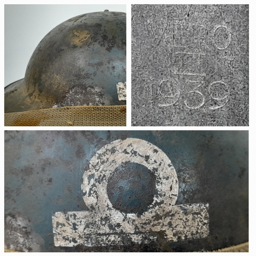 405 - A WW2 Royal Navy Sub Lt’s Helmet with chin strap and liner. Nice genuine “Been There” piece.