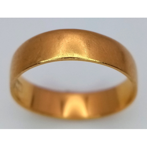 162 - A Small 22K Yellow Gold Band Ring. Size G 1/2. 2.2g.