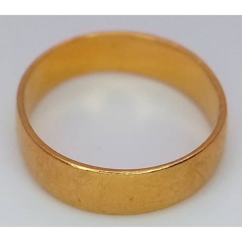 162 - A Small 22K Yellow Gold Band Ring. Size G 1/2. 2.2g.