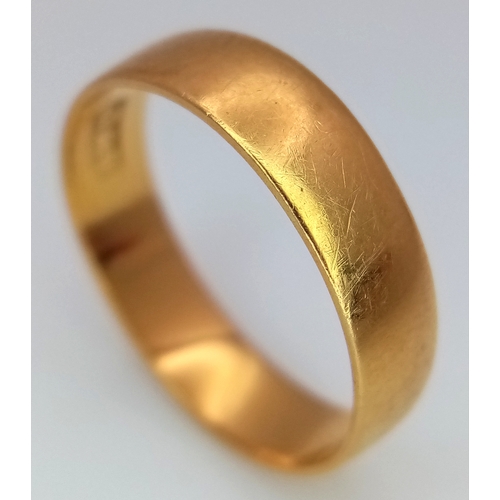 162 - A Small 22K Yellow Gold Band Ring. Size G 1/2. 2.2g.