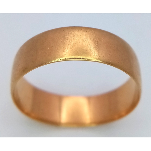 219 - A Vintage 18K Yellow Gold Band Ring. 6mm width. Size R 1/2. 3.87g