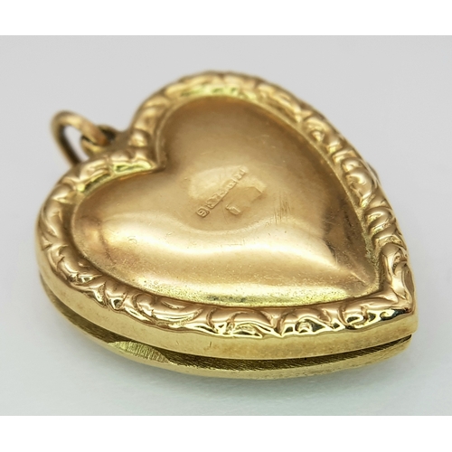 262 - A Vintage 9K Yellow Gold Heart Locket with Seed Pearl Decoration. 3cm. 5.3g