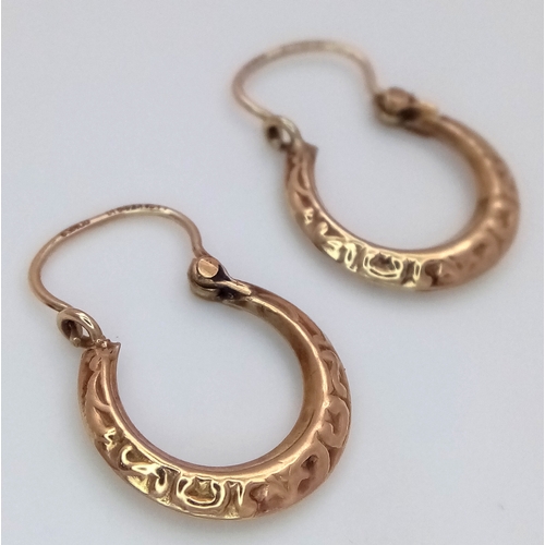 268 - A Pair of 9K Yellow Gold Small Creole Hoop Earrings. 12mm. 0.95g