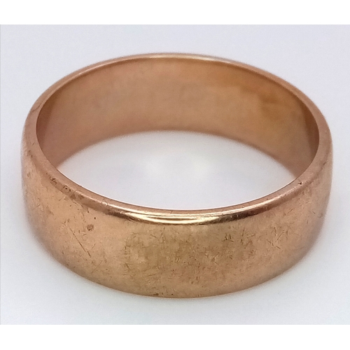 345 - A Vintage 9K Yellow Gold Band Ring. 6mm width. Full UK hallmarks. Size L 1/2. 3.7g