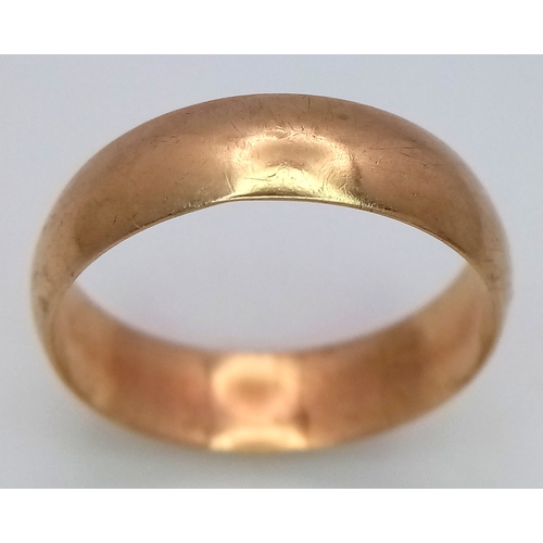 352 - A Vintage 9K Yellow Gold Band Ring. 6mm width. Size U. 3.78g.