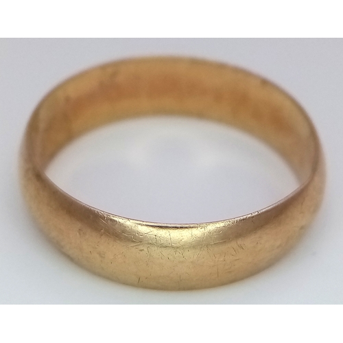 352 - A Vintage 9K Yellow Gold Band Ring. 6mm width. Size U. 3.78g.