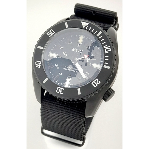 374 - A MWC (Military Watch Company), Full Mil Spec, 500 Metre PVD Submarine Crew Watch. 45mm Case. Helium... 