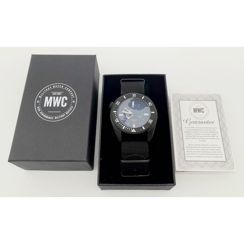 374 - A MWC (Military Watch Company), Full Mil Spec, 500 Metre PVD Submarine Crew Watch. 45mm Case. Helium... 