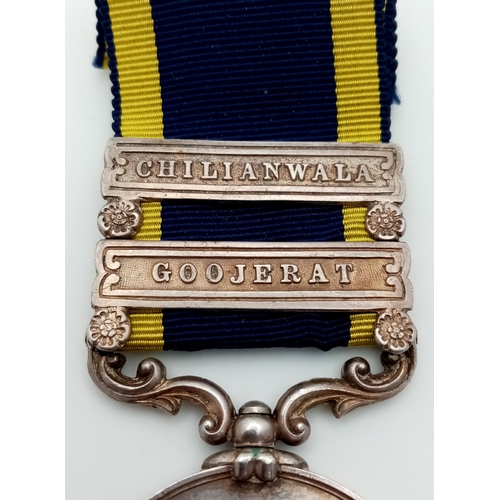 38 - A Punjab War Medal 1848-49, with clasps ‘Chillianwala’ and ‘Goojerat’; named to: Gunner Richd Rosser... 