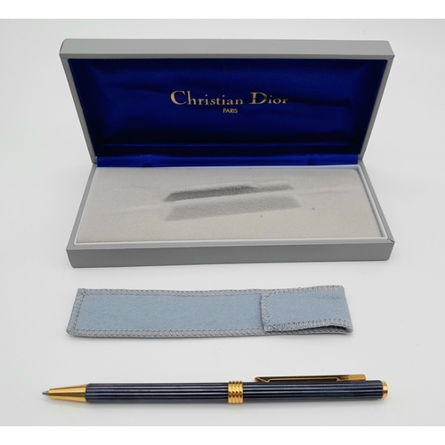 458 - An Excellent Condition Vintage Christian Dior, Paris  Navy Blue and Gold Ballpoint Pen in Original B... 