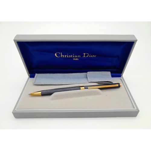 458 - An Excellent Condition Vintage Christian Dior, Paris  Navy Blue and Gold Ballpoint Pen in Original B... 