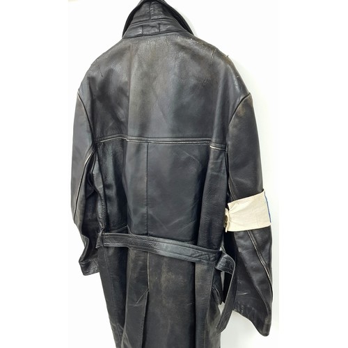 314 - A WW2 French Resistance Leather Coat with armband. Both are period pieces and were found together.