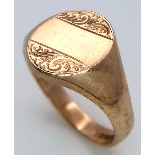 75 - A Vintage 9K Yellow Gold Signet Ring. Size U. 6.5g