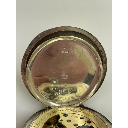 478 - AN ANTIQUE GENTS SILVER POCKET WATCH FANCY MOVEMENT, DAMAGE TO DIAL AS FOUND. REF: LU17