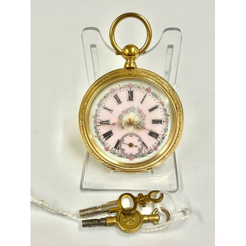 485 - AN ANTIQUE MIDSIZE GILT POCKET WATCH WORKING , KEYS INCLUDED. REF: LU19