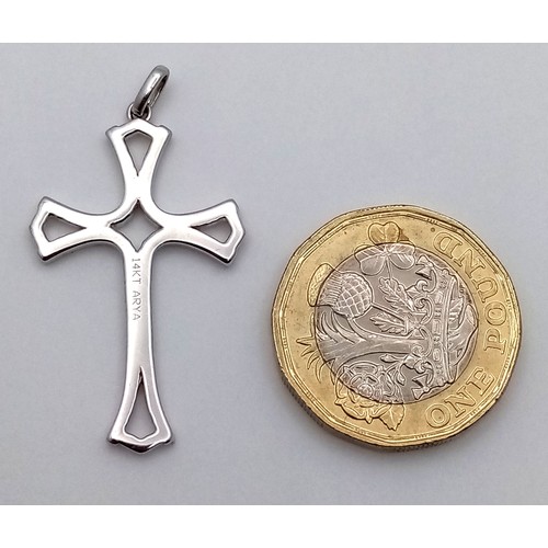 156 - A 14K WHITE GOLD DIAMOND SET CROSS 2.5G , 38MM X20MM. Ref: SC 4071