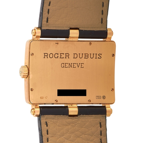 279 - An 18K rose gold Roger Dubuis Too Much Love quartz Watch. Rectangular case with the glam chic look, ... 