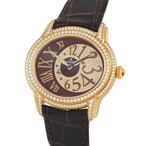 48 - An Audemars Piguet Millenary Diamond Ladies Watch. 39.5mm x 35.5mm oval case in 18K yellow gold, bro... 