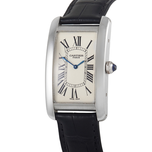 505 - A RARE Cartier Tank Amricaine Platinum Watch. Cartier Paris sign on the dial and A central rose moti... 