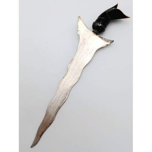 1402 - A Vintage Letter Opener with Filigree Case. Indonesian kris dagger design. 13.5cm length.