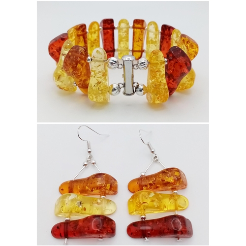 1735 - An exciting multi-coloured resin bracelet and earrings set in a presentation case. Bracelet length: ... 