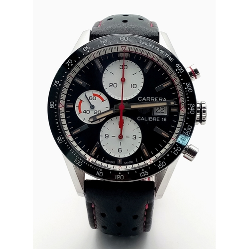 137 - A Tag Heuer Carrera Calibre 16 Automatic Chronograph Gents Watch. Model - CV201ap-0. Black leather s... 