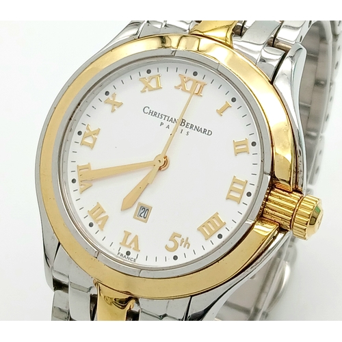 370 - A Christian Bernard Quartz Gents Watch. Two-tone bracelet and case - 36mm. White dial with date wind... 