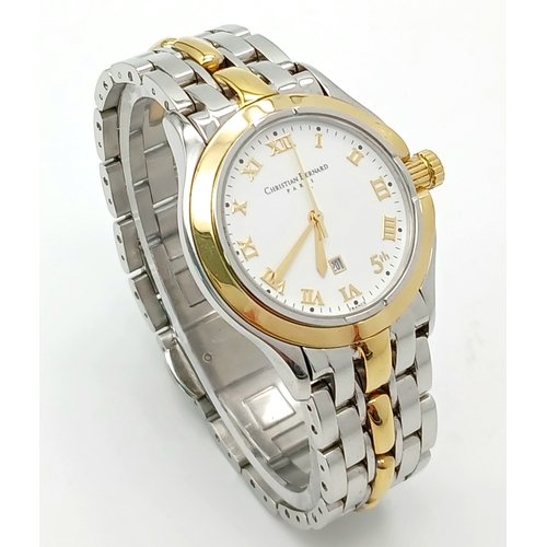 370 - A Christian Bernard Quartz Gents Watch. Two-tone bracelet and case - 36mm. White dial with date wind... 