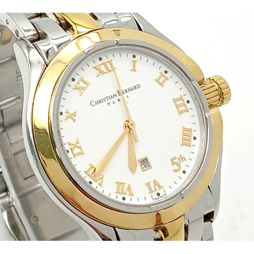 370 - A Christian Bernard Quartz Gents Watch. Two-tone bracelet and case - 36mm. White dial with date wind... 