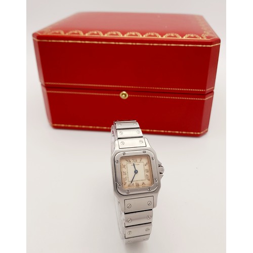 27 - A Vintage Cartier Santos - Model 1565 Quartz Ladies Watch. Stainless steel bracelet and case - 24mm.... 